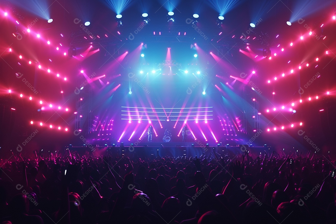 Multidão festejando luzes do palco concerto ao vivo festival de música de verão