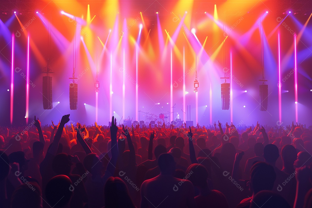 Multidão festejando luzes do palco concerto ao vivo festival de música de verão