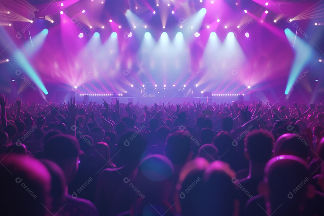 Multidão festejando luzes do palco concerto ao vivo festival de música de verão
