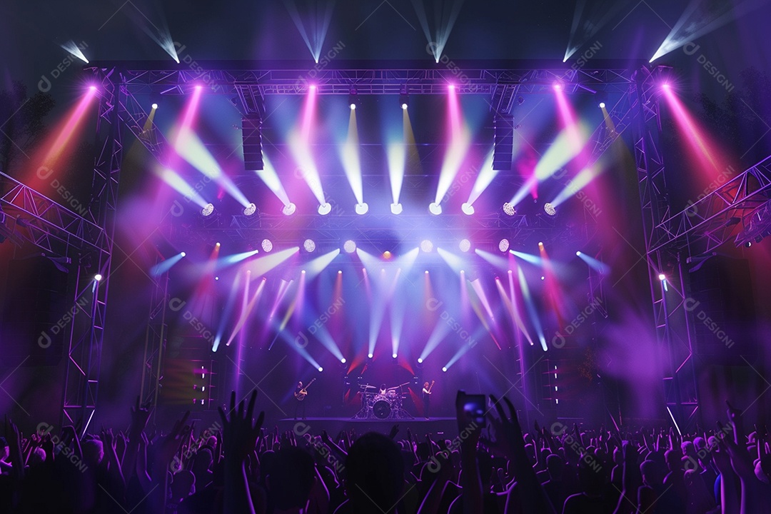 Multidão festejando luzes do palco concerto ao vivo festival de música de verão