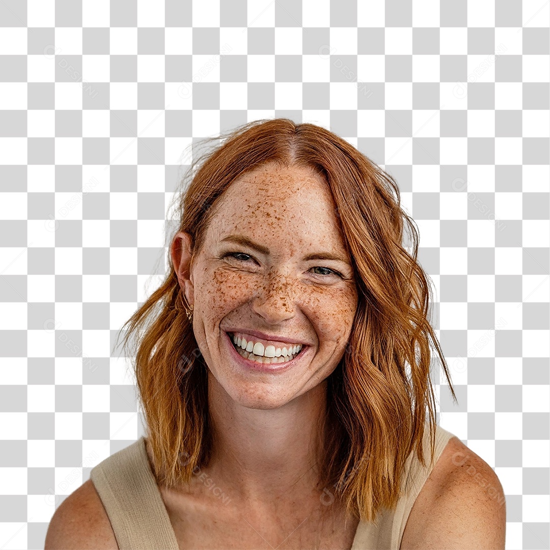 Mulher Sorrindo Ruiva Elegante PNG Transparente