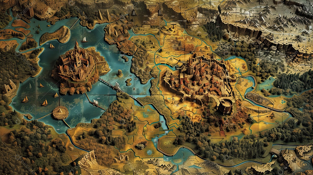 Ilustração de um mapa de jogo de RPG