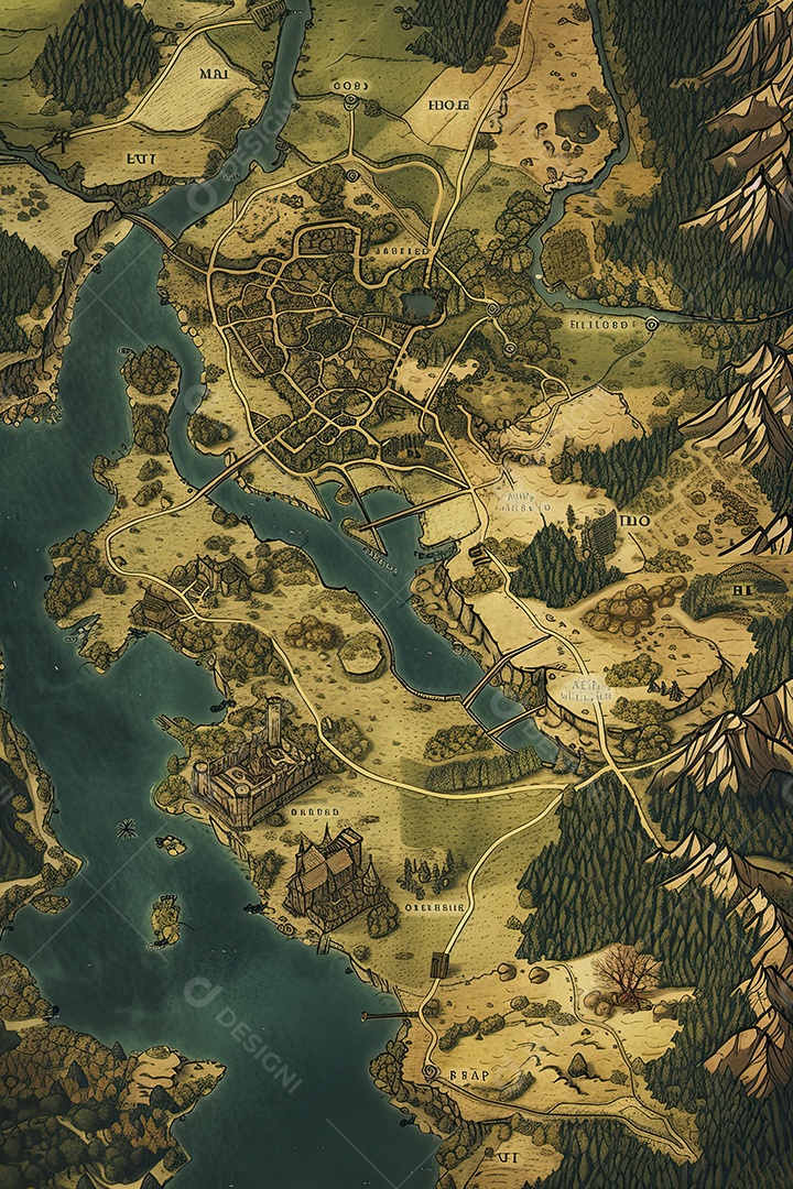 Ilustração de um mapa de jogo de RPG