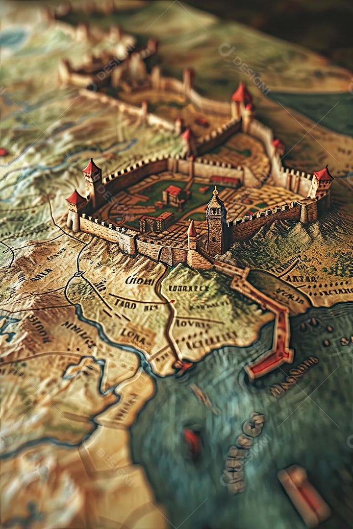 Ilustração de um mapa de jogo de RPG