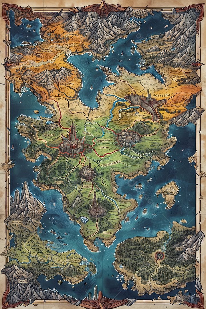 Ilustração de um mapa de jogo de RPG