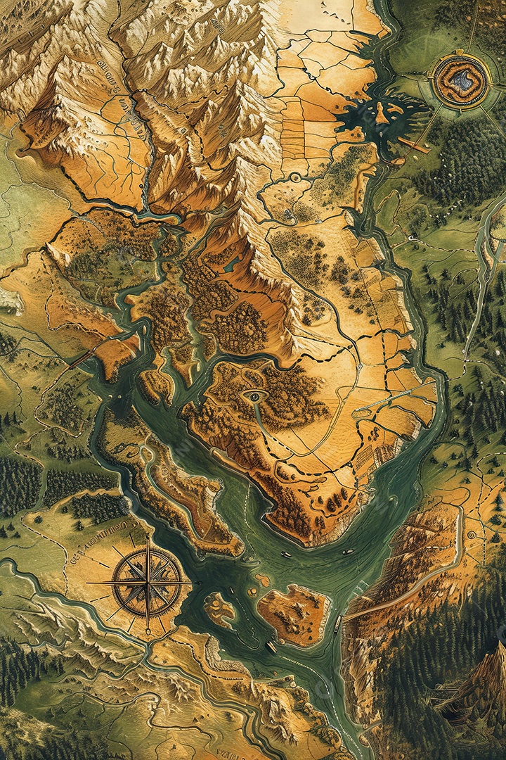 Ilustração de um mapa de jogo de RPG