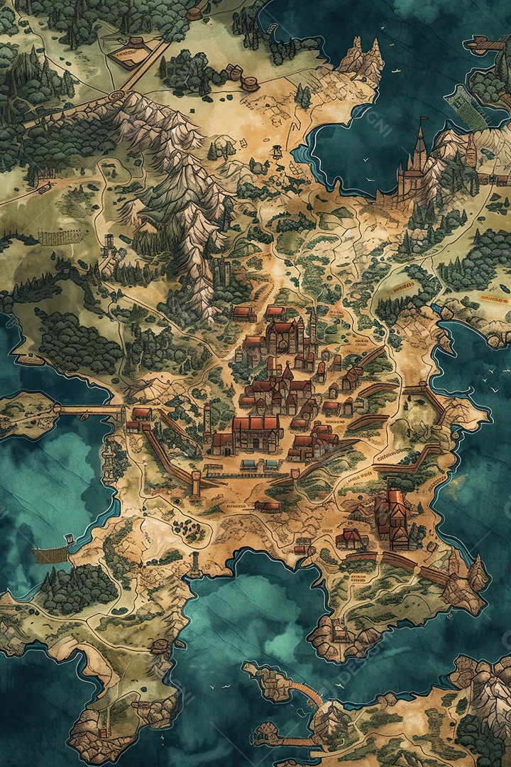 Ilustração de um mapa de jogo de RPG