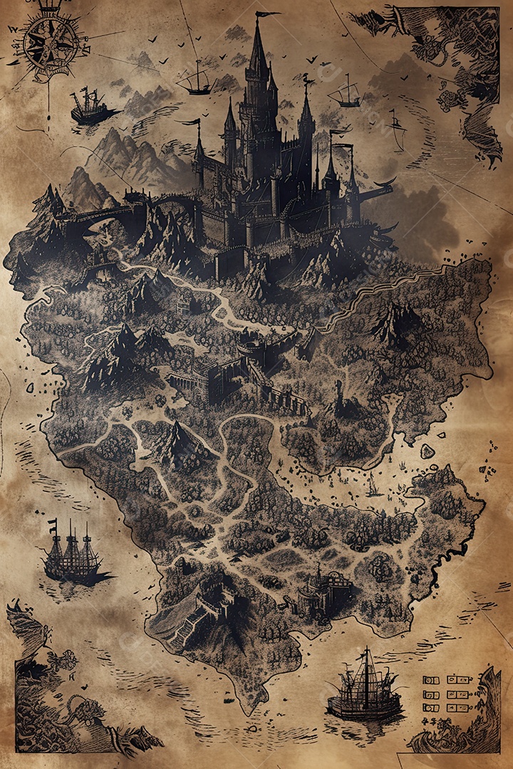 Ilustração de um mapa de jogo de RPG