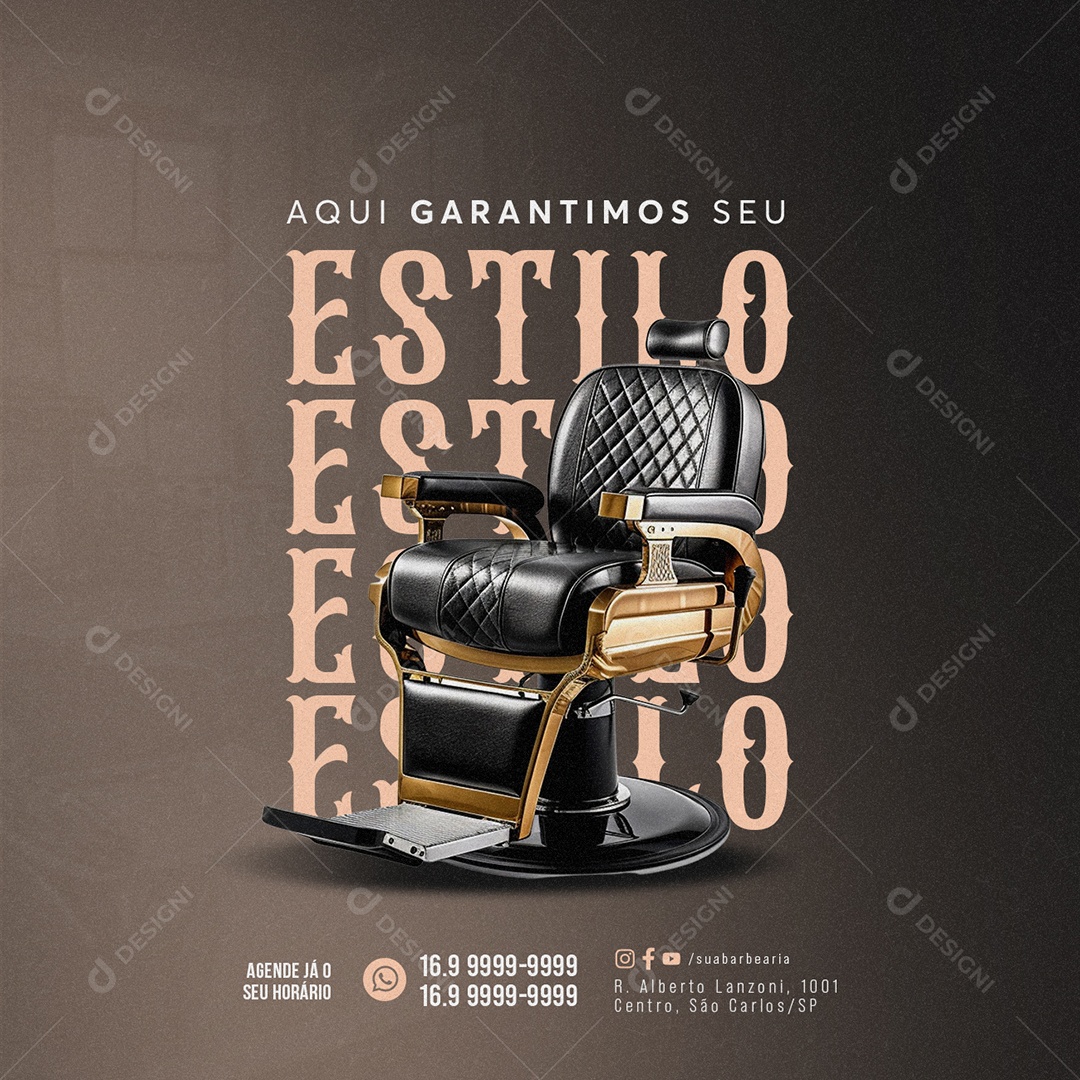 Barbearia Aqui Garantimos seu Estilo Agende já o seu Horário Social Media PSD Editável