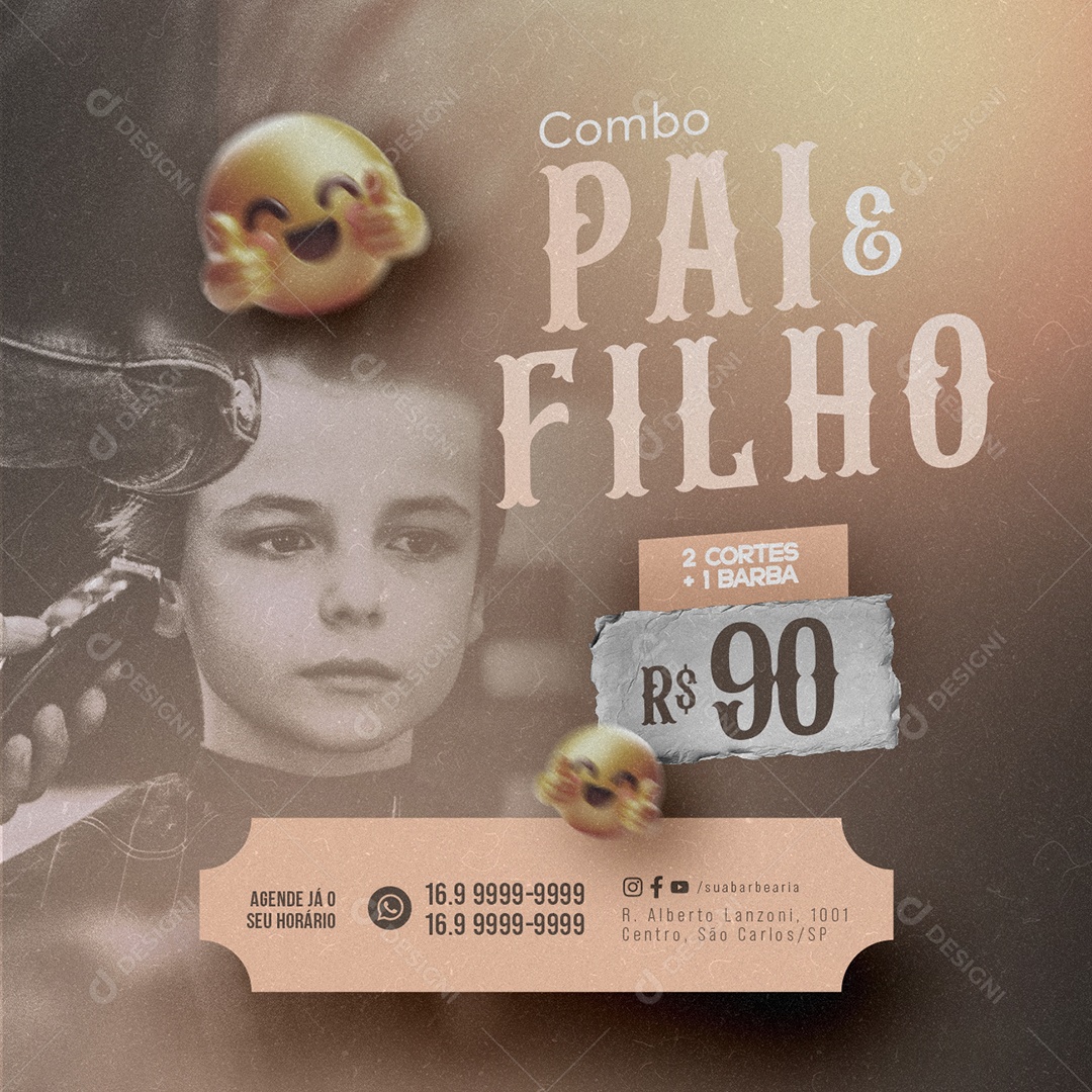 Barbearia Combo Pai e Filho Cortes Barba Social Media PSD Editável