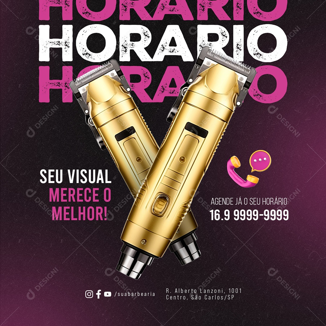 Agendamento Barbearia Horário seu Visual Merece o Melhor Social Media PSD Editável