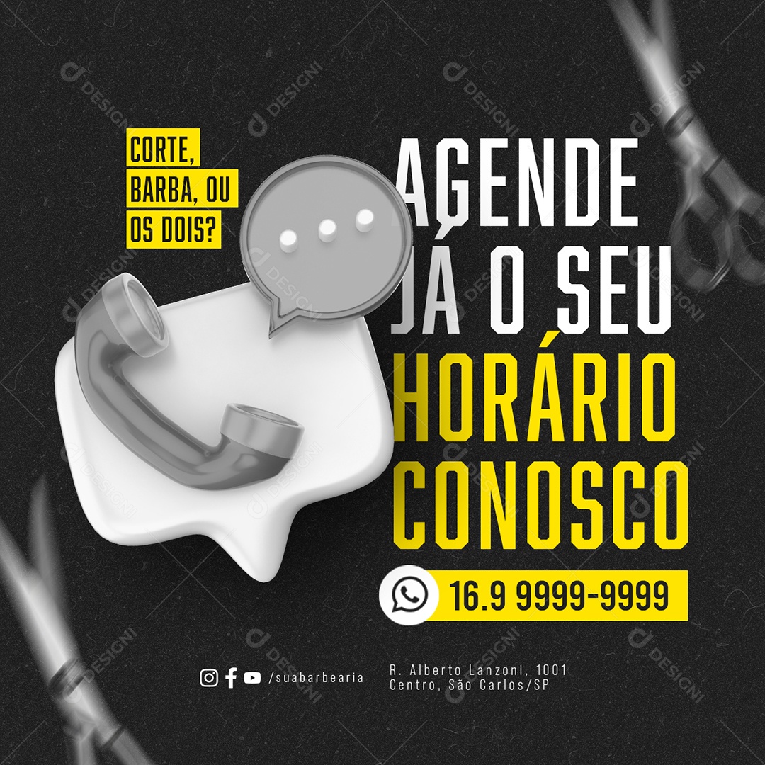 Agendamento Barbearia Agende já o seu Horário conosco Social Media PSD Editável
