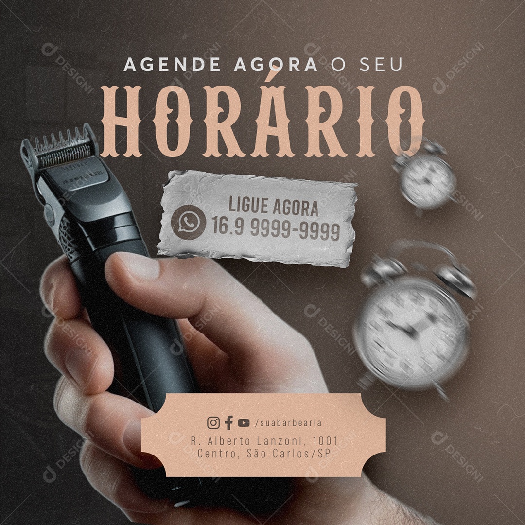 Barbearia Agende Agora o seu Horário Ligue Agora Social Media PSD Editável