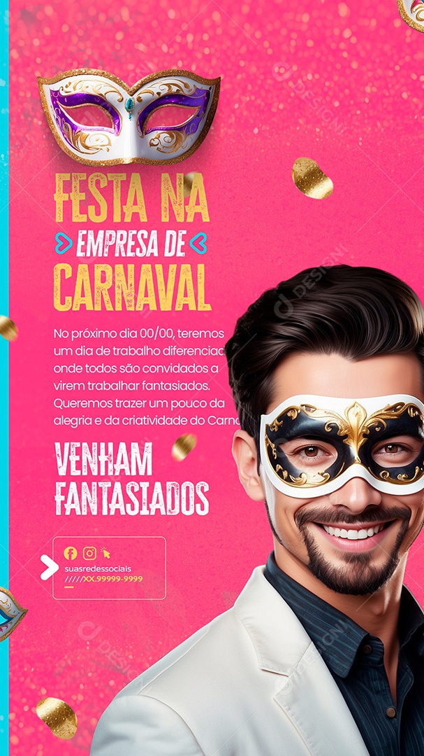 Story Festa na Empresa de Carnaval Venha Fantasiados Social Media PSD Editável