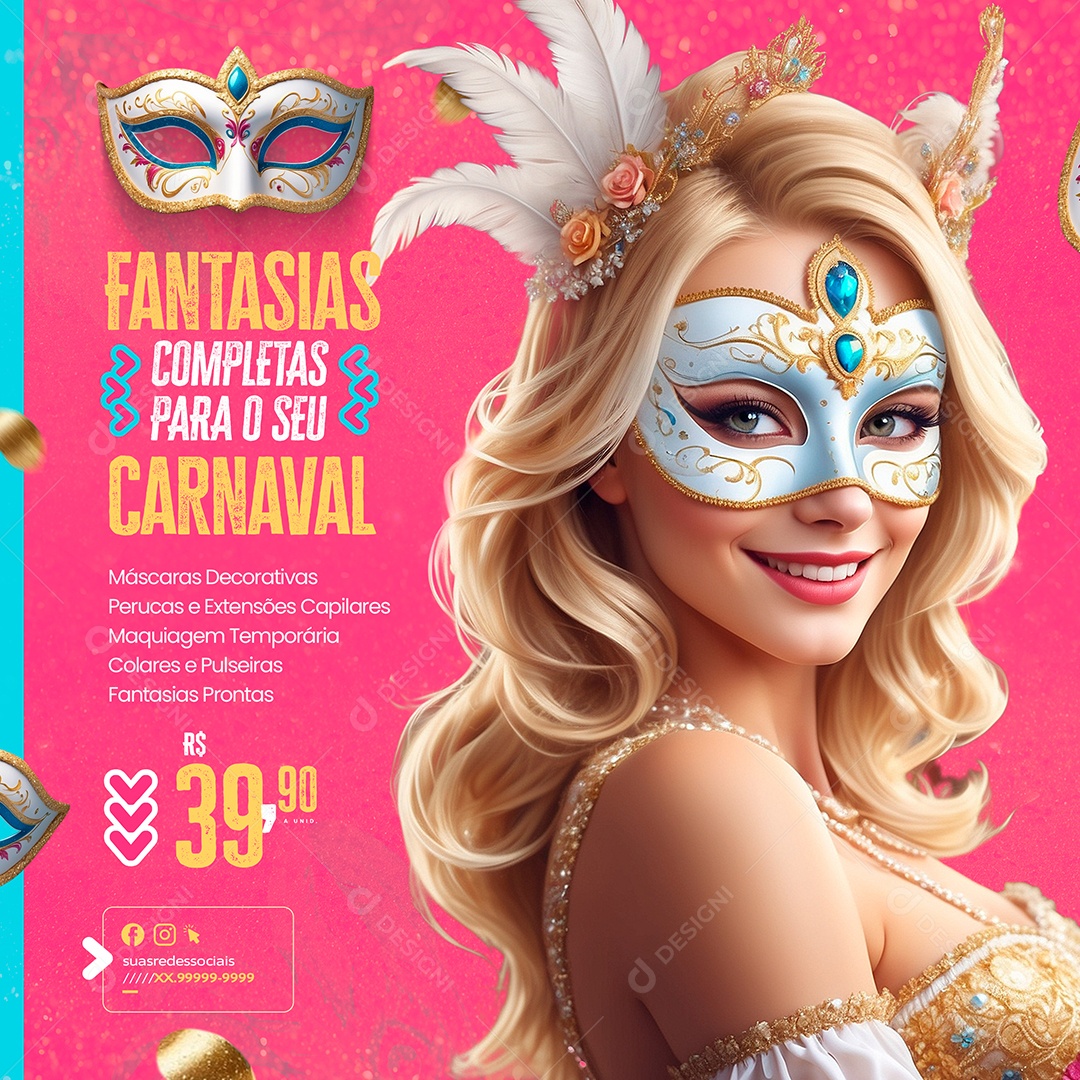 Fantasias Completa para o seu Carnaval Social Media PSD Editável