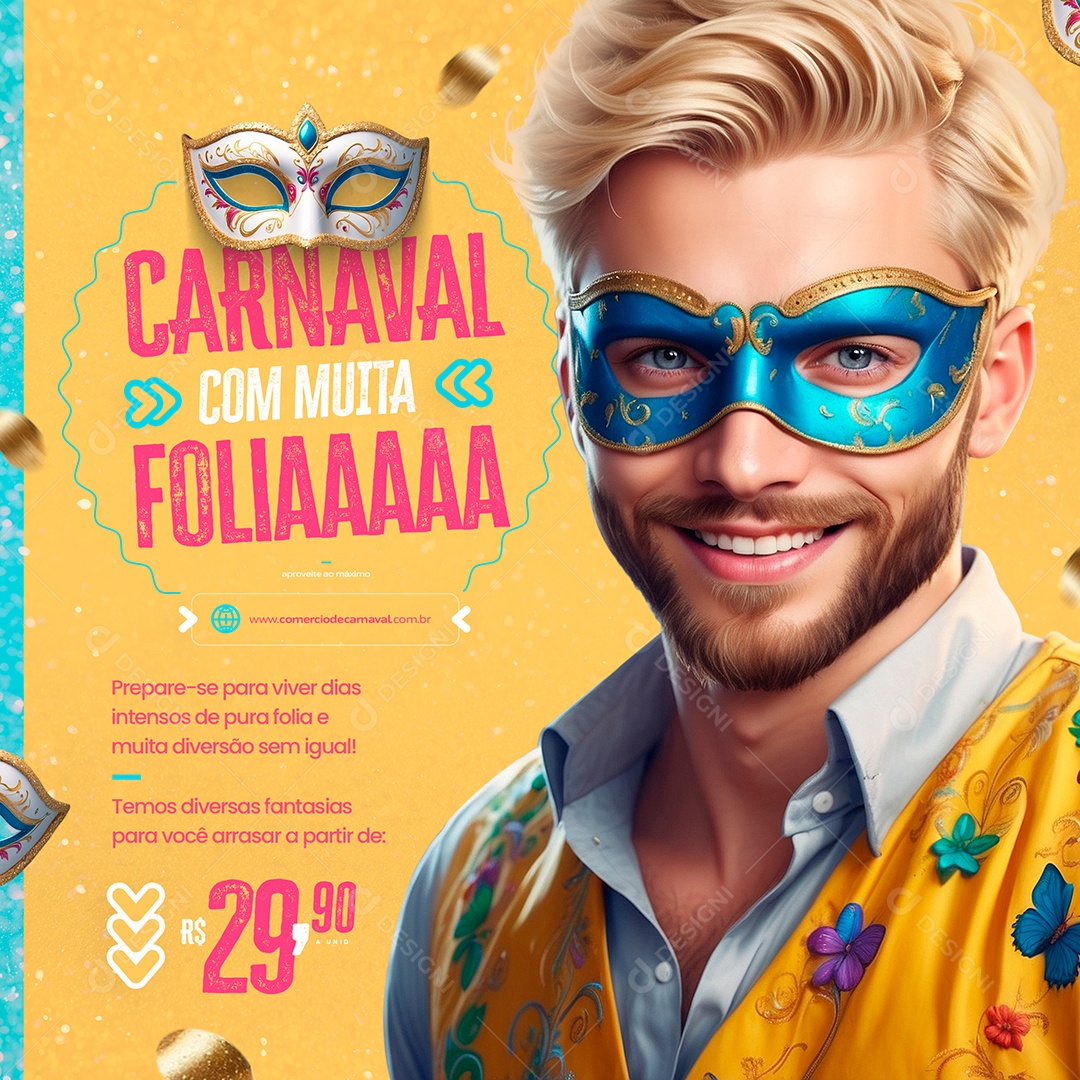 Carnaval com Muita Folia Temos Diversas Fantasias para Você Social Media PSD Editável