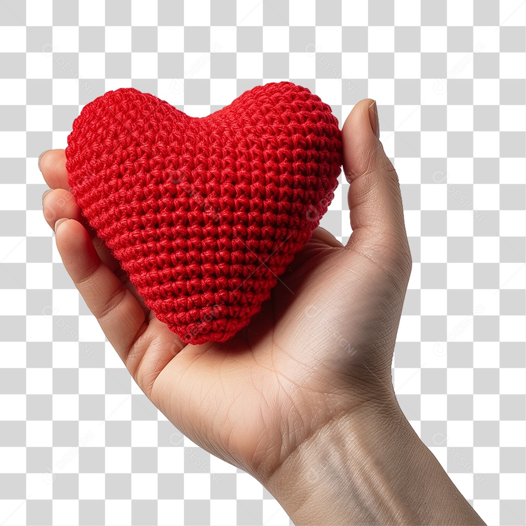 Mão Segurando Coração de Crochê PNG Transparente