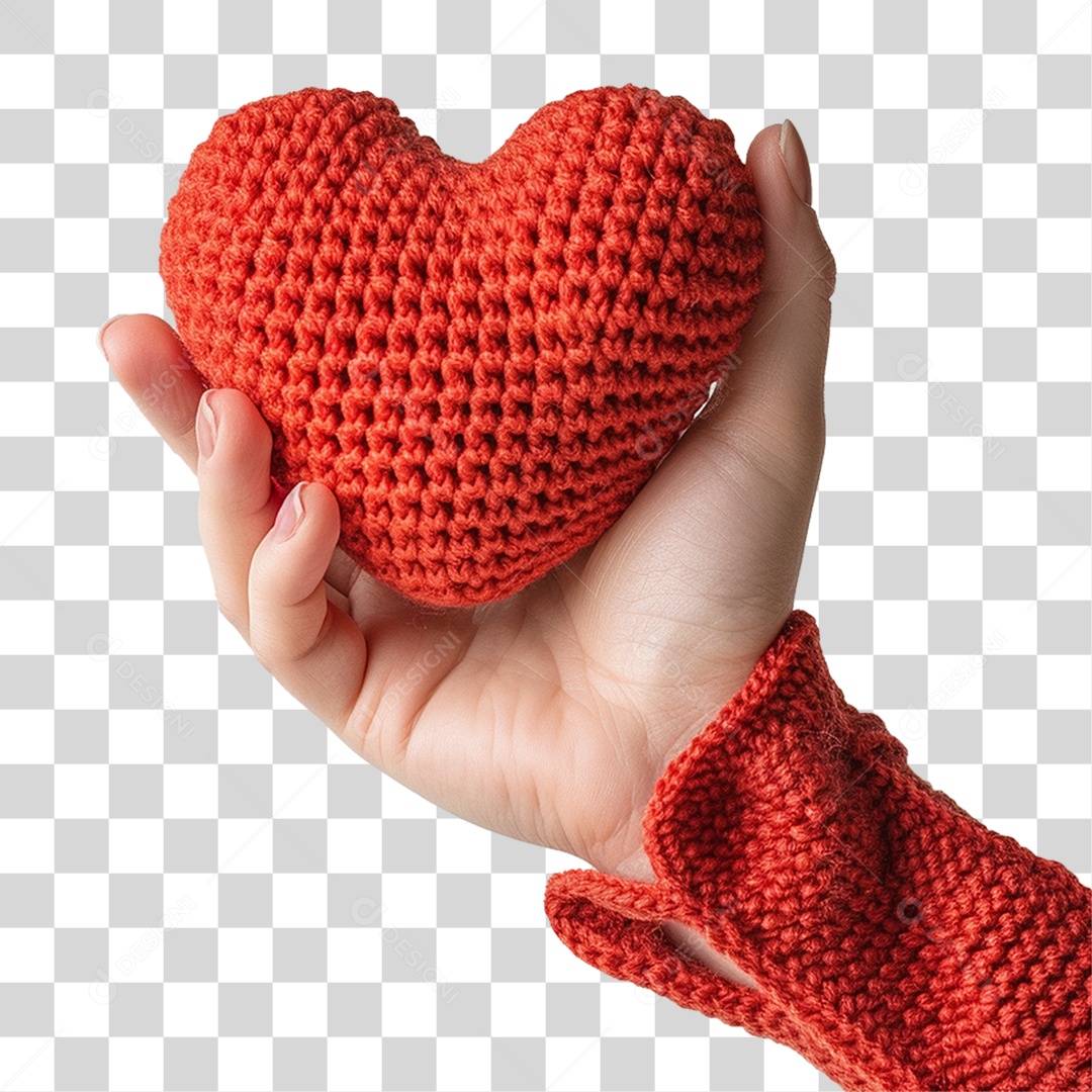 Mão Segurando Coração de Crochê PNG Transparente