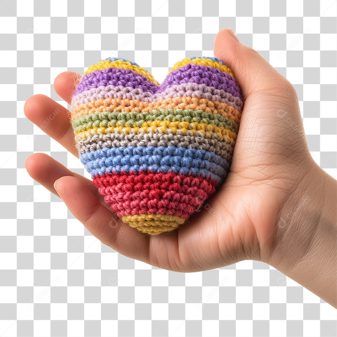 Mão Segurando Coração de Crochê PNG Transparente
