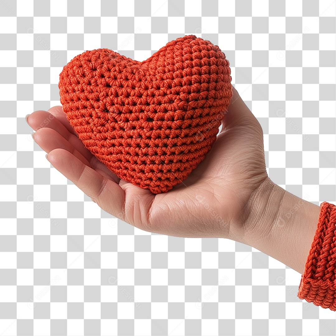Mão Segurando Coração de Crochê PNG Transparente