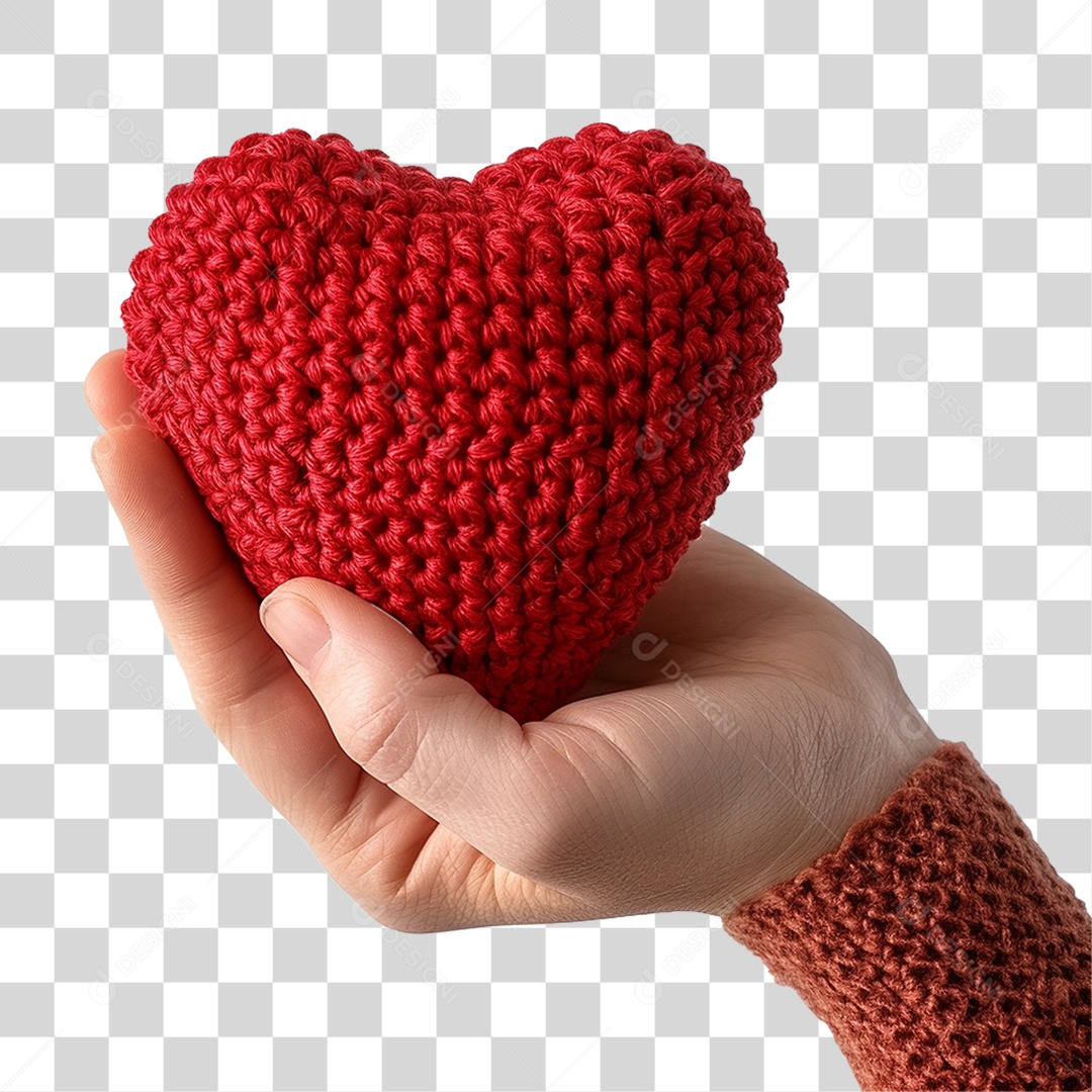 Mão Segurando Coração de Crochê PNG Transparente
