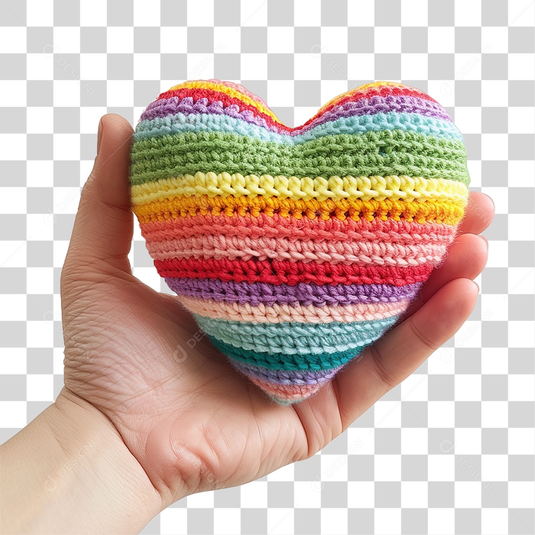 Mão Segurando Coração de Crochê PNG Transparente