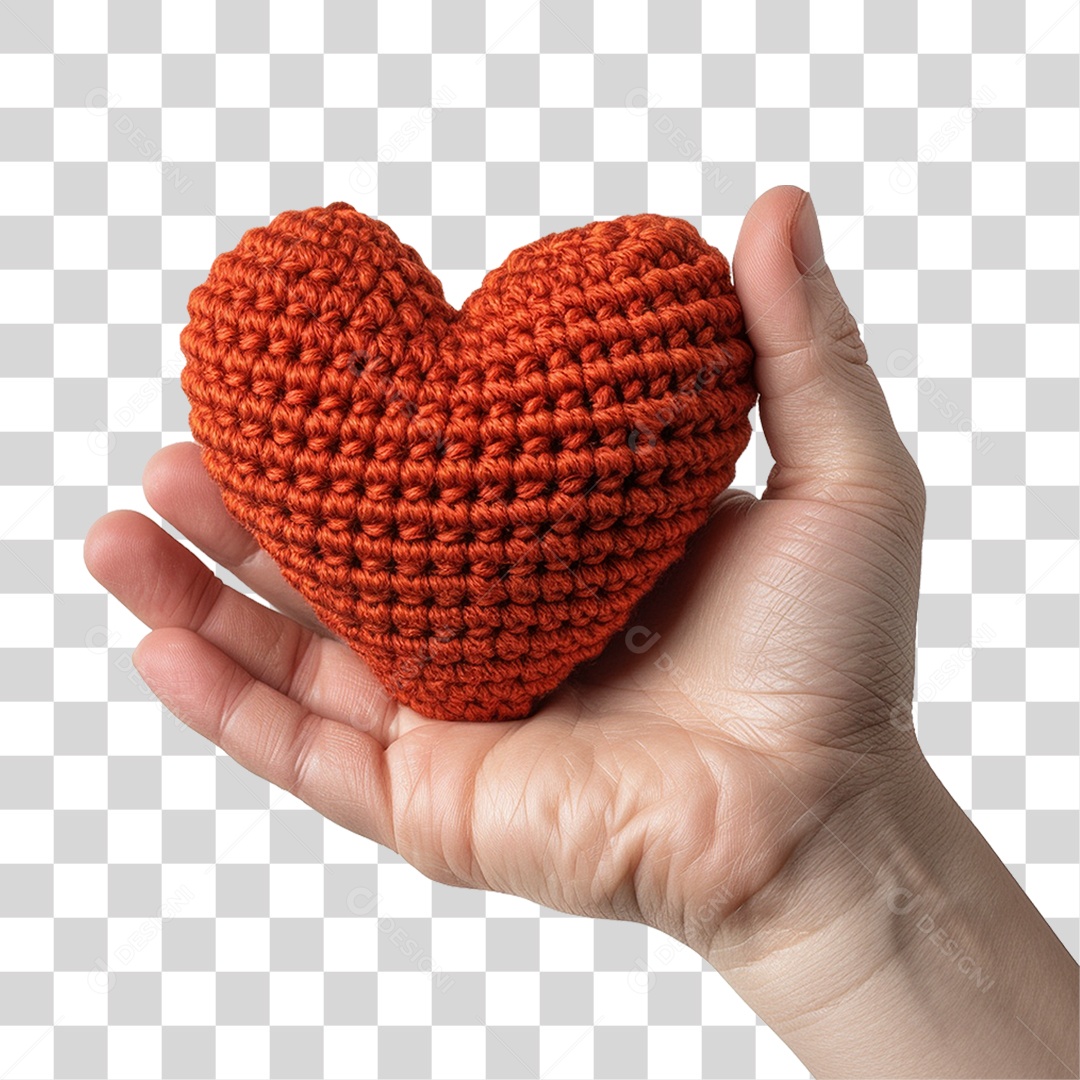 Mão Segurando Coração de Crochê PNG Transparente