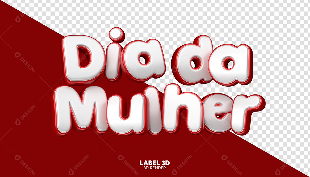 Dia da Mulher Texto 3D Vermelho e Branco para Composição PSD