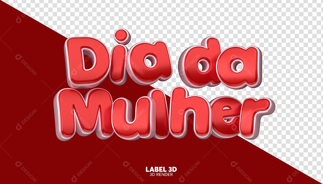 Dia da Mulher Texto 3D Vermelho e Rosa para Composição PSD