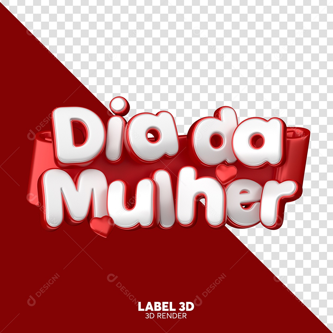 Dia da Mulher Selo 3D Vermelho e Branco para Composição PSD