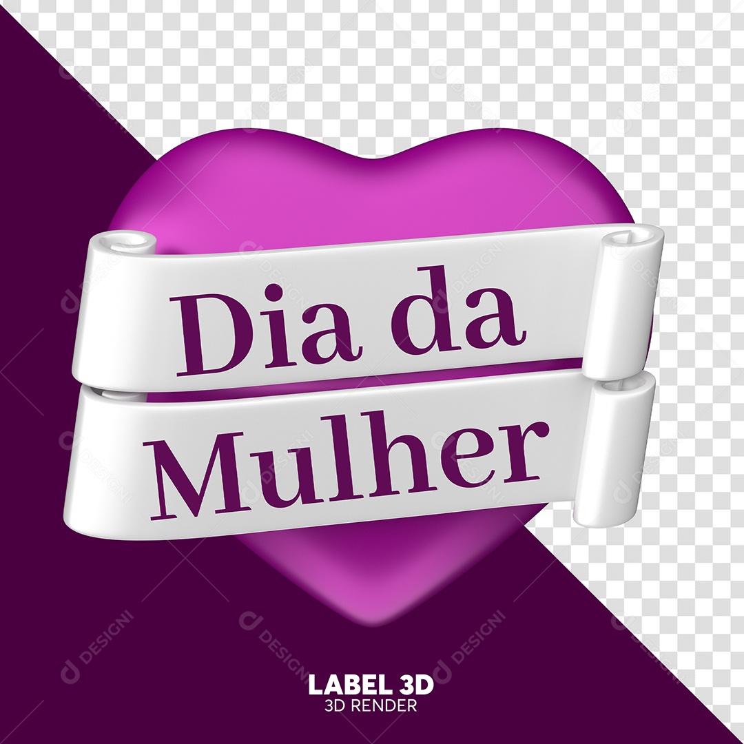 Dia da Mulher 8 de Março Selo 3D Roxo e Cinza para Composição PSD