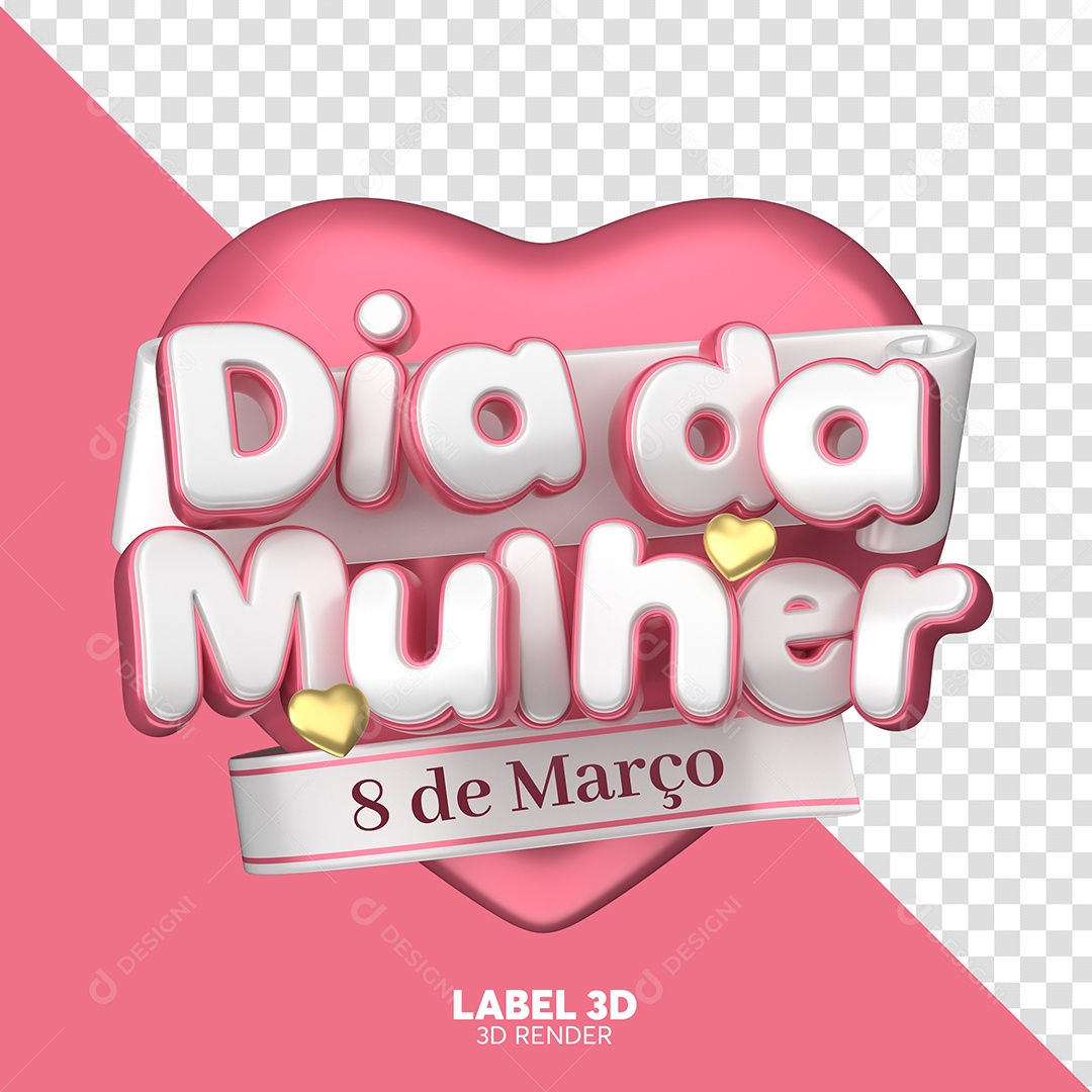 Dia da Mulher 8 de Março Selo 3D Rosa e Cinza para Composição PSD