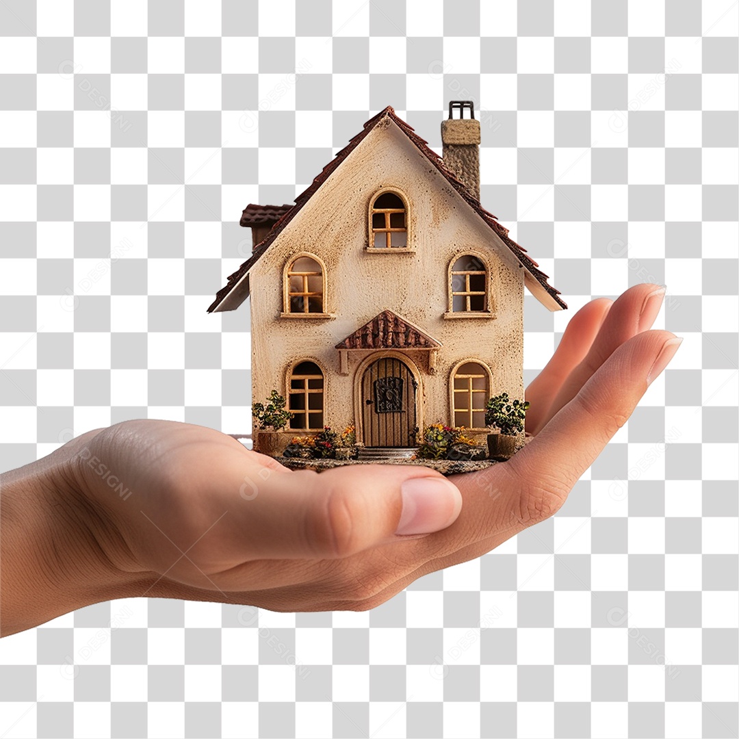 Mão Segurando Casa em Miniatura PNG Transparente