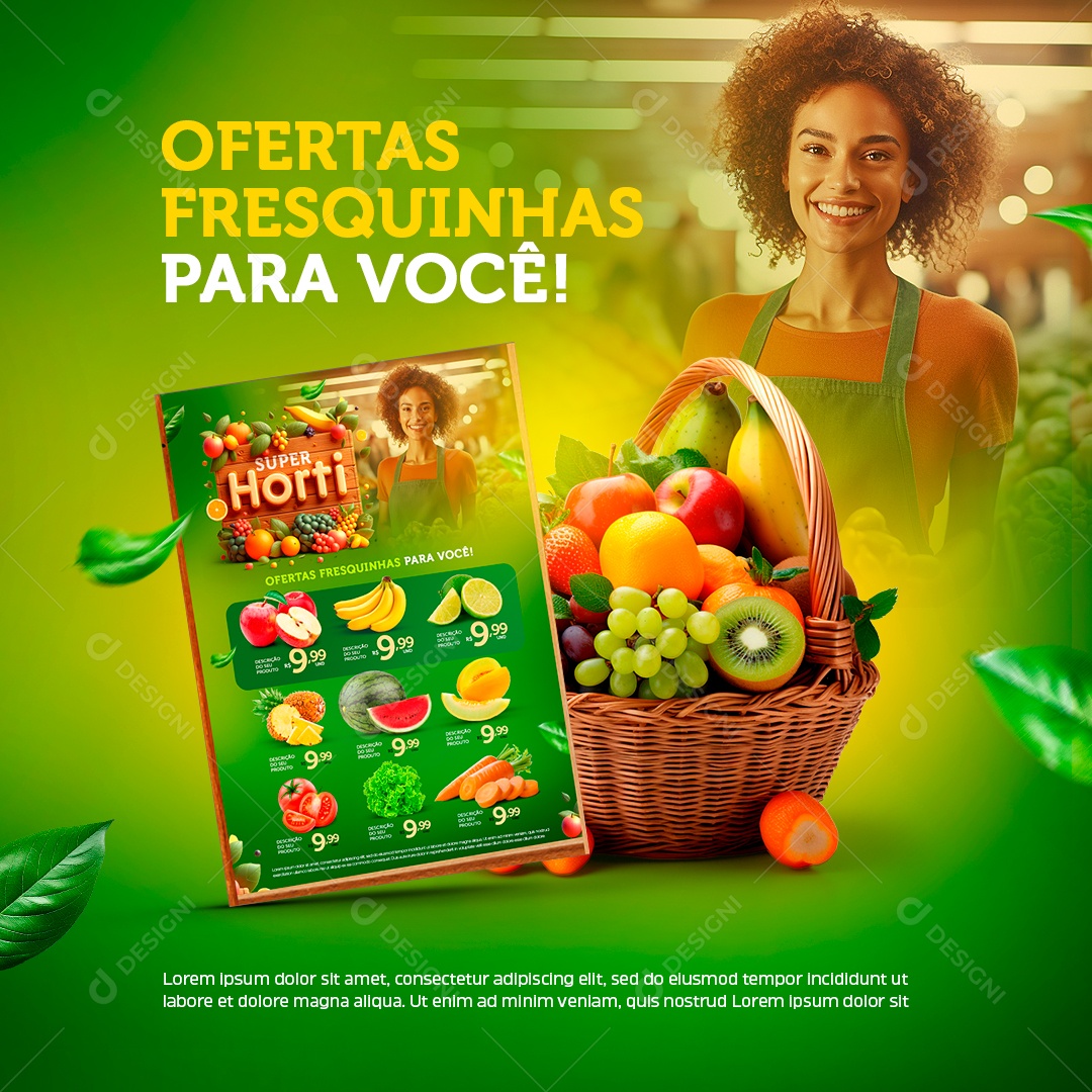 Especial Super Horti Ofertas Fresquinha para Você Hortifruti Social Media PSD Editável