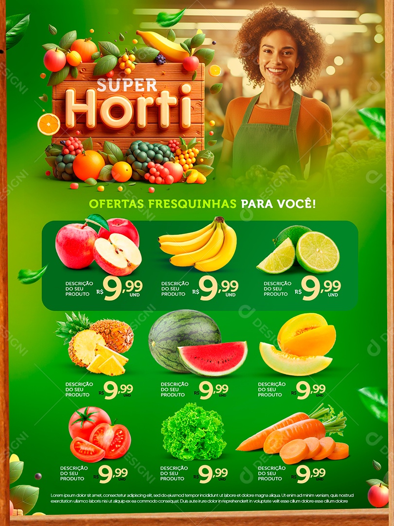 Encarte Especial Super Horti Ofertas Fresquinha para Você Hortifruti Social Media PSD Editável