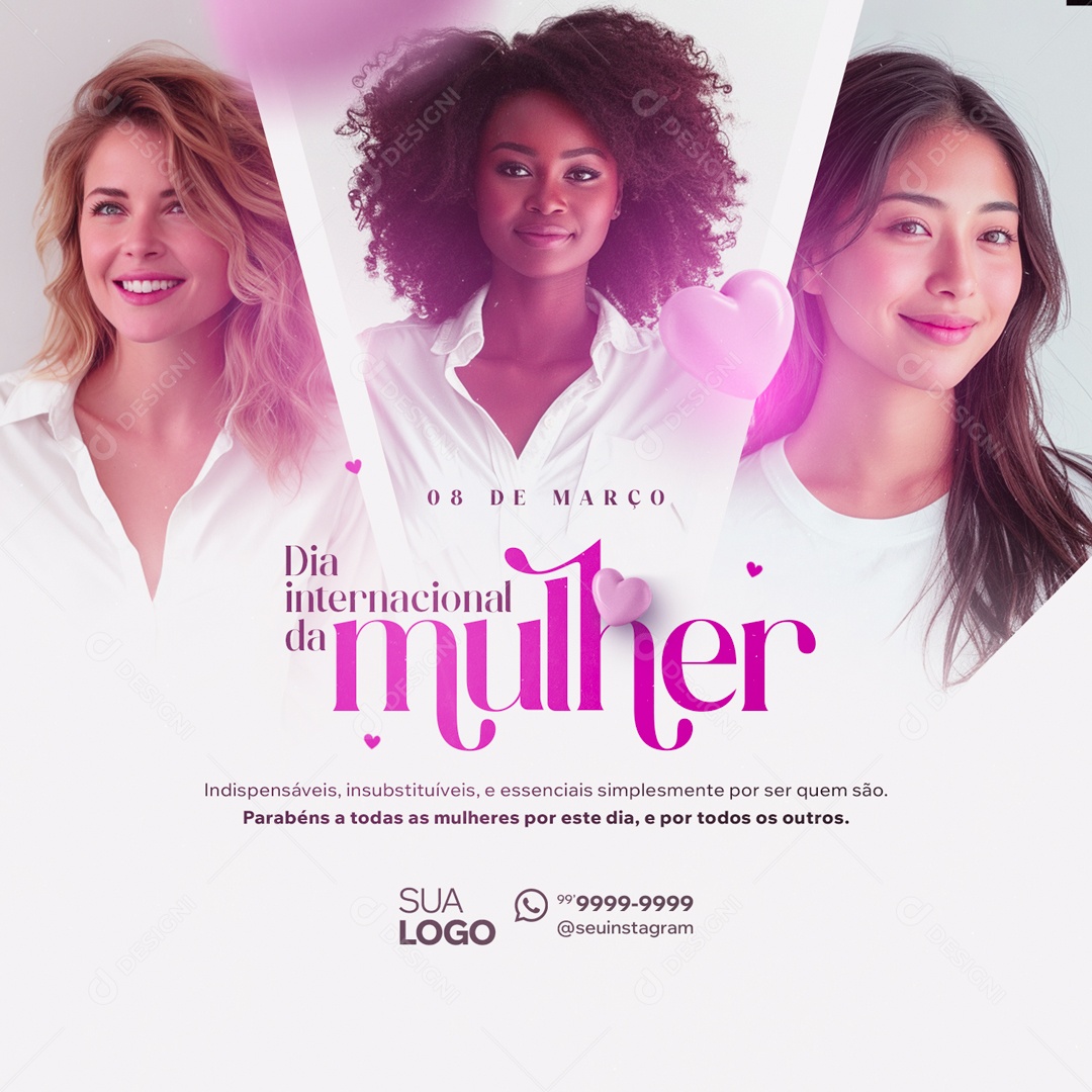 Dia Internacional das Mulheres 8 de Março Essenciais Simplesmente por ser quem são Social Media PSD Editável