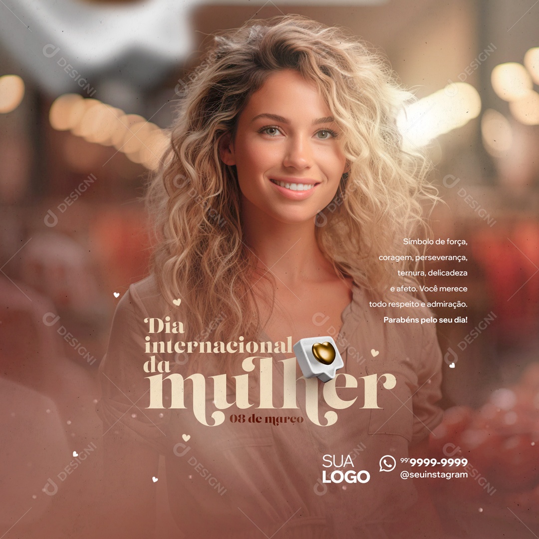 Dia Internacional das Mulheres 8 de Março Símbolo de Força Social Media PSD Editável