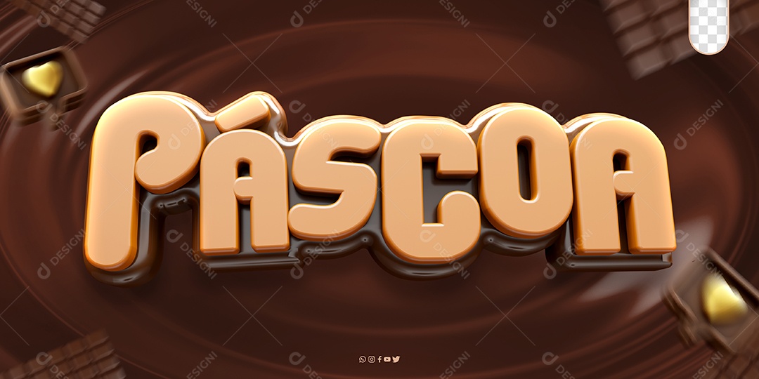 Selo 3D Páscoa Laranja e Marrom para Composição PSD
