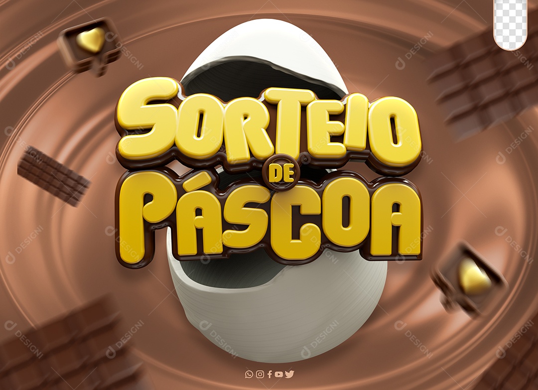 Sorteio De Páscoa Selo 3D Amarelo e Branco para Composição PSD