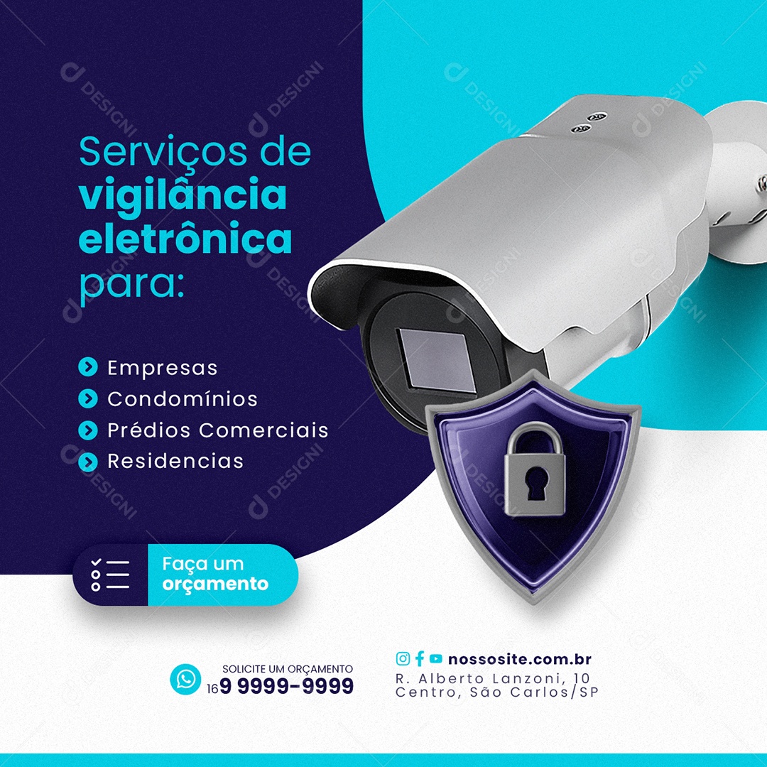Câmera de Segurança Serviços de vigilância eletrônica Social Media PSD Editável
