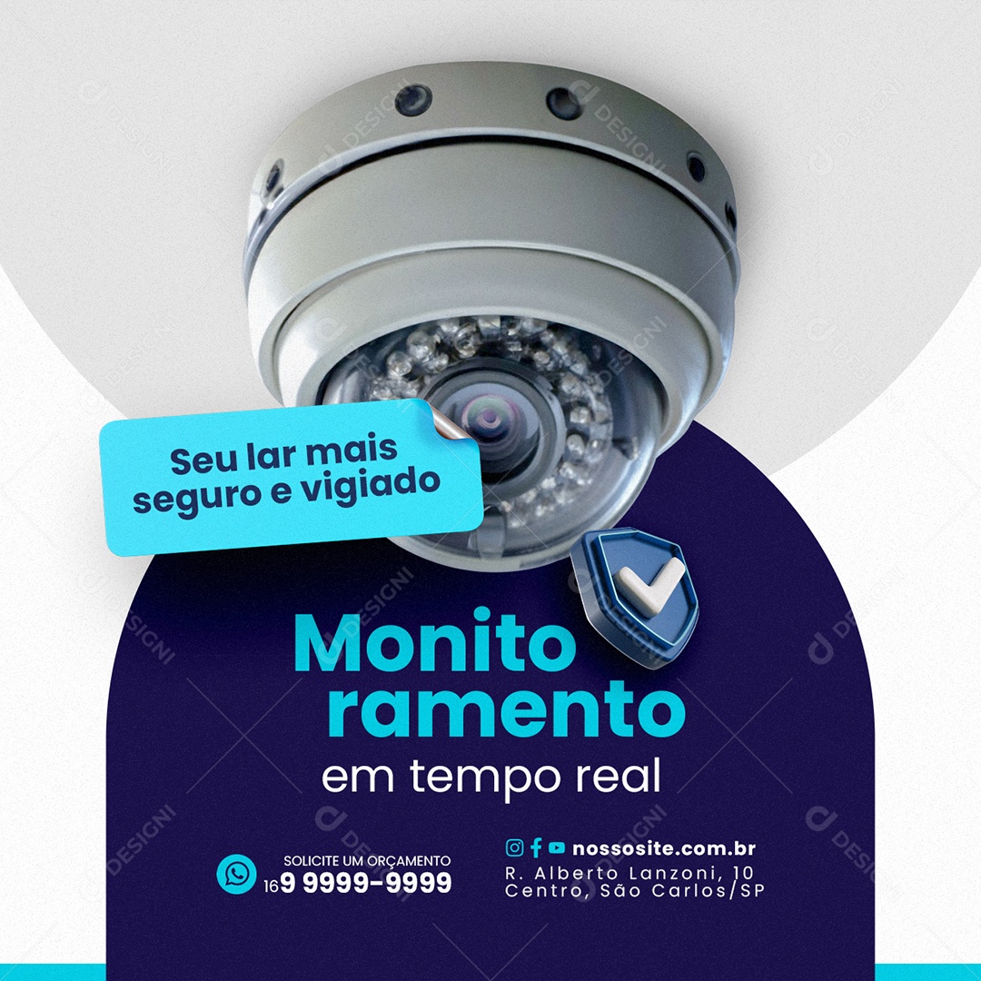 Câmera de Segurança Seu lar mais seguro e vigiado Monitoramento Social Media PSD Editável