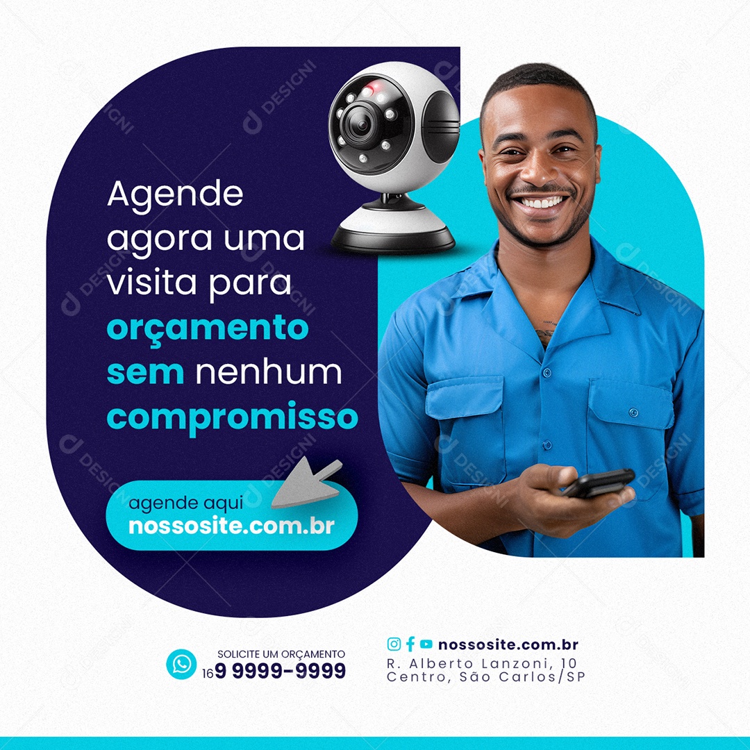 Câmera de Segurança Agende agora uma visita para orçamento Social Media PSD Editável