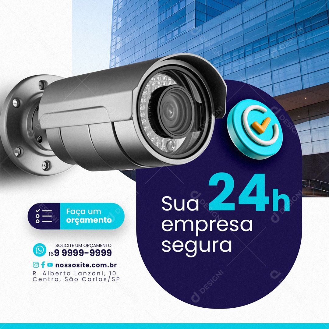 Câmera de Segurança Sua empresa 24h segura Faça um orçamento Social Media PSD Editável