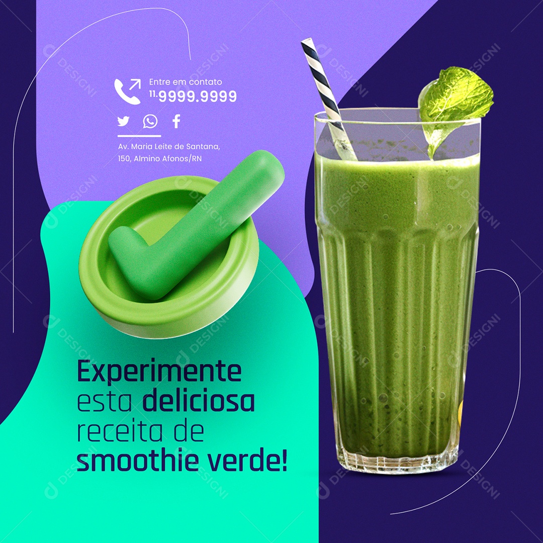 Nutricionista Experimente esta deliciosa receita de smoothie verde Social Media PSD Editável