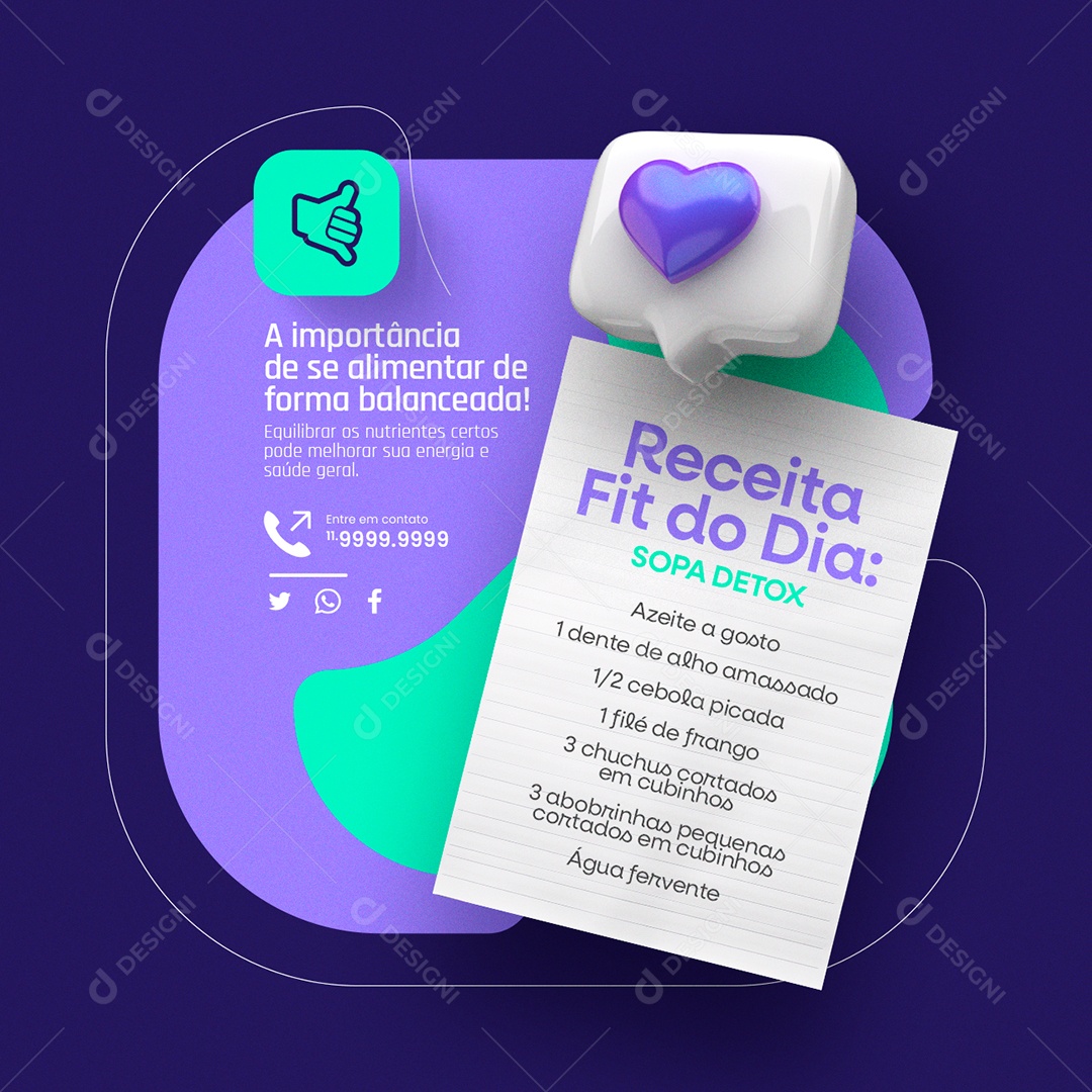 Nutricionista Receita Fit do Dia Sopa Detox Social Media PSD Editável