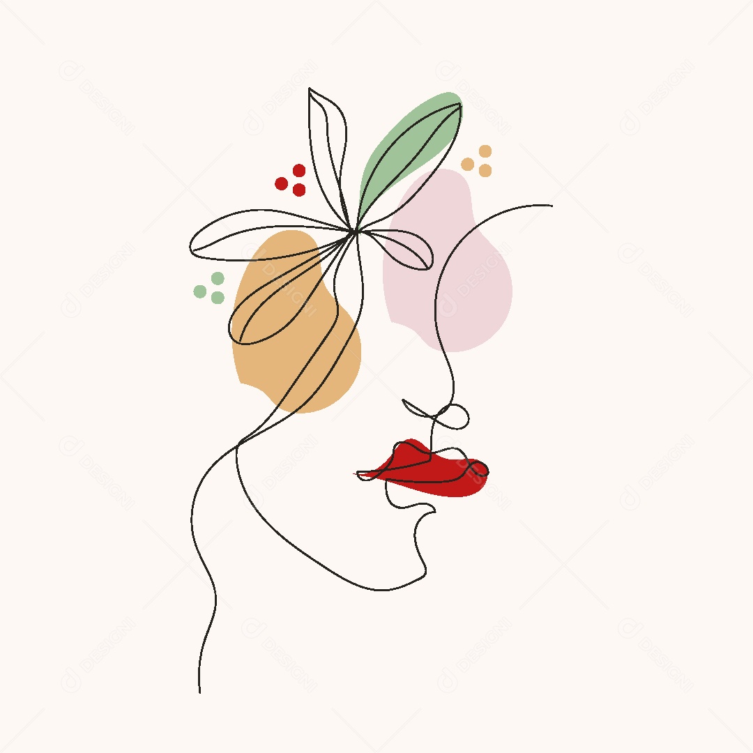 Desenho de Rosto com Flores Feito a Mão Vetor EPS