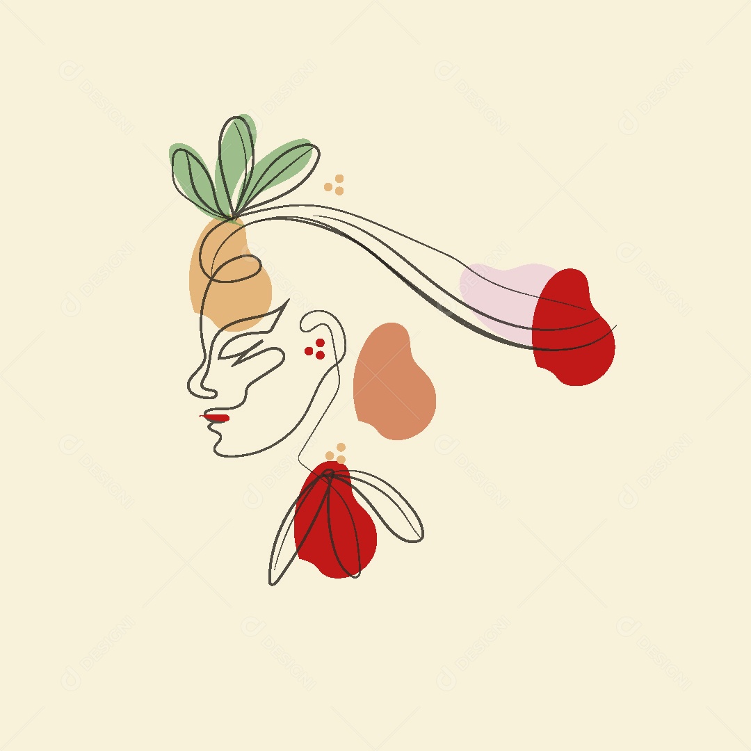 Desenho de Rosto com Flores Feito a Mão Vetor EPS