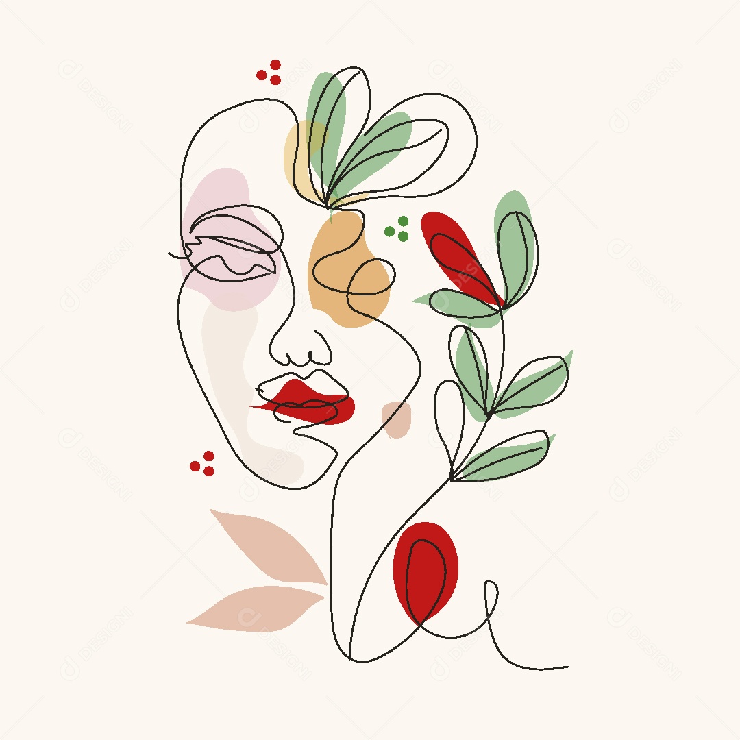 Desenho de Rosto com Flores Feito a Mão Vetor EPS