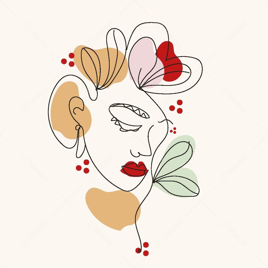 Desenho de Rosto com Flores Feito a Mão Vetor EPS