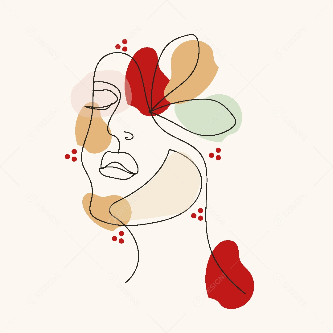 Desenho de Rosto com Flores Feito a Mão Vetor EPS